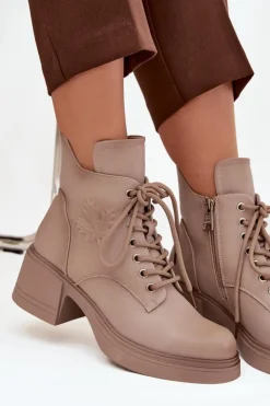 Clearance Buty damskie Vinceza Botki Damskie Skórzane Na Klocku Ocieplane Vinceza 39950 Beżowe Beżowy