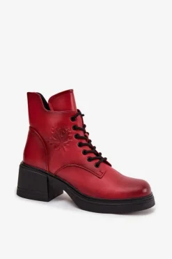 Buty damskie Vinceza Botki Ocieplane|Botki Sznurowane*Botki Damskie Skórzane Na Klocku Ocieplane Vinceza 39950 Czerwone Czerwony