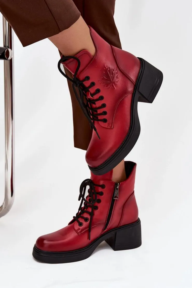 Buty damskie Vinceza Botki Ocieplane|Botki Sznurowane*Botki Damskie Skórzane Na Klocku Ocieplane Vinceza 39950 Czerwone Czerwony