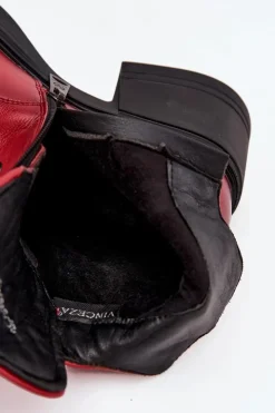 Buty damskie Vinceza Botki Ocieplane|Botki Sznurowane*Botki Damskie Skórzane Na Klocku Ocieplane Vinceza 39950 Czerwone Czerwony