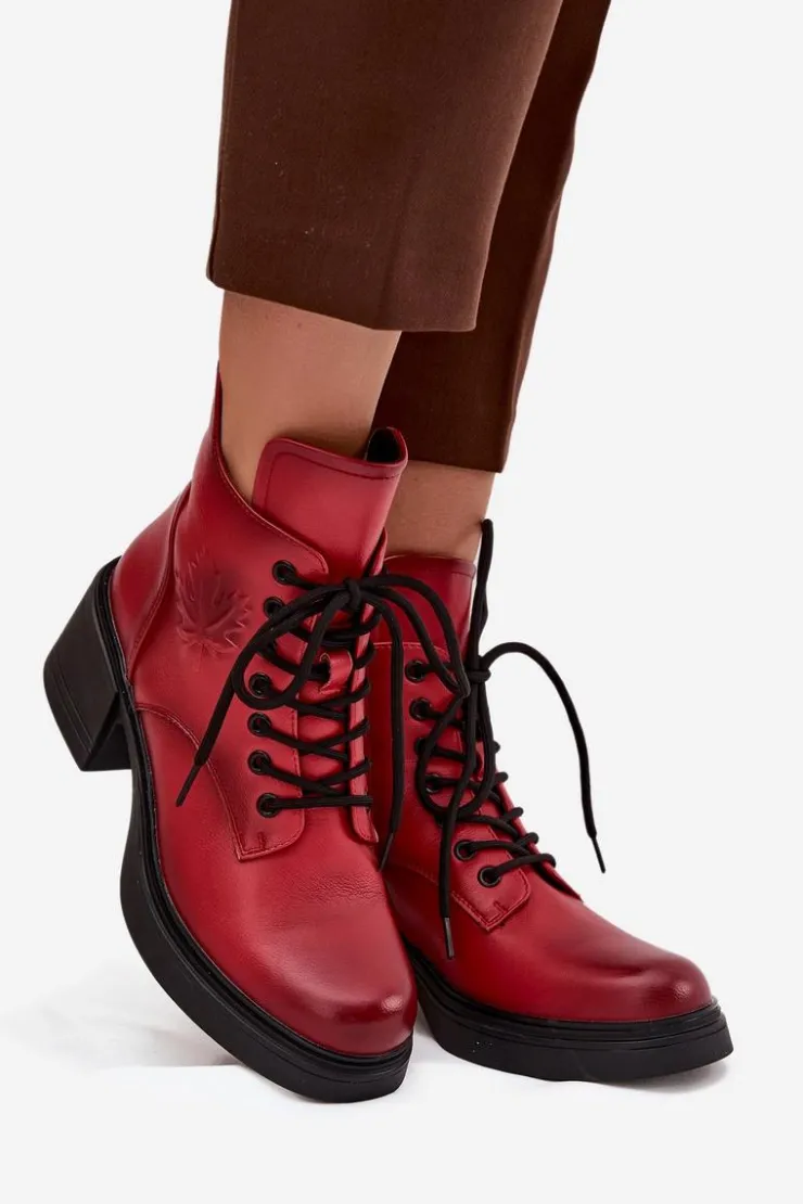 Buty damskie Vinceza Botki Ocieplane|Botki Sznurowane*Botki Damskie Skórzane Na Klocku Ocieplane Vinceza 39950 Czerwone Czerwony