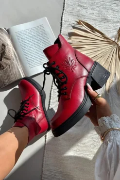 Buty damskie Vinceza Botki Ocieplane|Botki Sznurowane*Botki Damskie Skórzane Na Klocku Ocieplane Vinceza 39950 Czerwone Czerwony