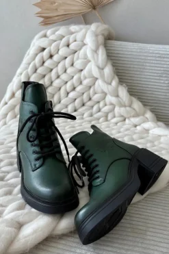 Damskie Buty damskie Vinceza Botki Damskie Skórzane Na Klocku Ocieplane Vinceza 39950 Ciemnozielone