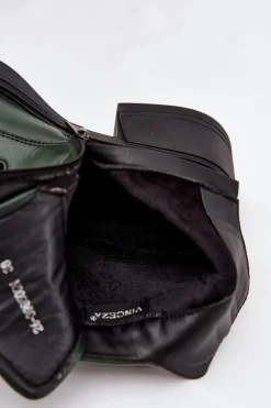 Damskie Buty damskie Vinceza Botki Damskie Skórzane Na Klocku Ocieplane Vinceza 39950 Ciemnozielone