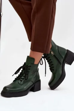 Damskie Buty damskie Vinceza Botki Damskie Skórzane Na Klocku Ocieplane Vinceza 39950 Ciemnozielone