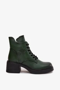 Damskie Buty damskie Vinceza Botki Damskie Skórzane Na Klocku Ocieplane Vinceza 39950 Ciemnozielone