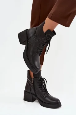 Buty damskie Vinceza Botki Ocieplane|Botki Sznurowane*Botki Damskie Skórzane Na Klocku Ocieplane Vinceza 39950 Czarne Czarny