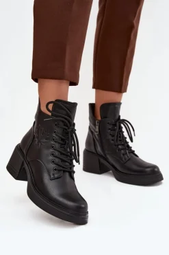 Buty damskie Vinceza Botki Ocieplane|Botki Sznurowane*Botki Damskie Skórzane Na Klocku Ocieplane Vinceza 39950 Czarne Czarny
