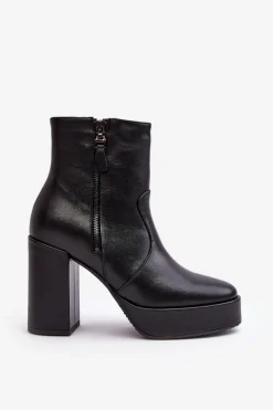 Laura Messi Botki Ocieplane|Botki Skórzane*Botki Damskie Skórzane Na Słupku I Platformiei 2690 Czarne