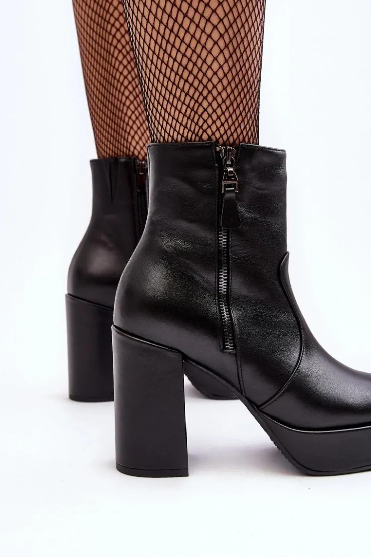 Laura Messi Botki Ocieplane|Botki Skórzane*Botki Damskie Skórzane Na Słupku I Platformiei 2690 Czarne