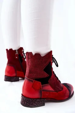 Damskie Maciejka Botki Damskie Skórzane Ocieplane Czerwone 04625-08