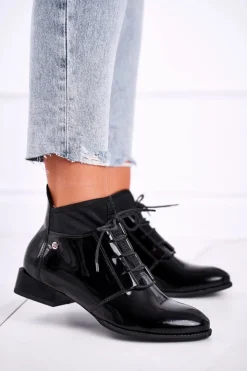Damskie Maciejka Botki Damskie Skórzane Trzewiki Czarne 04744-01