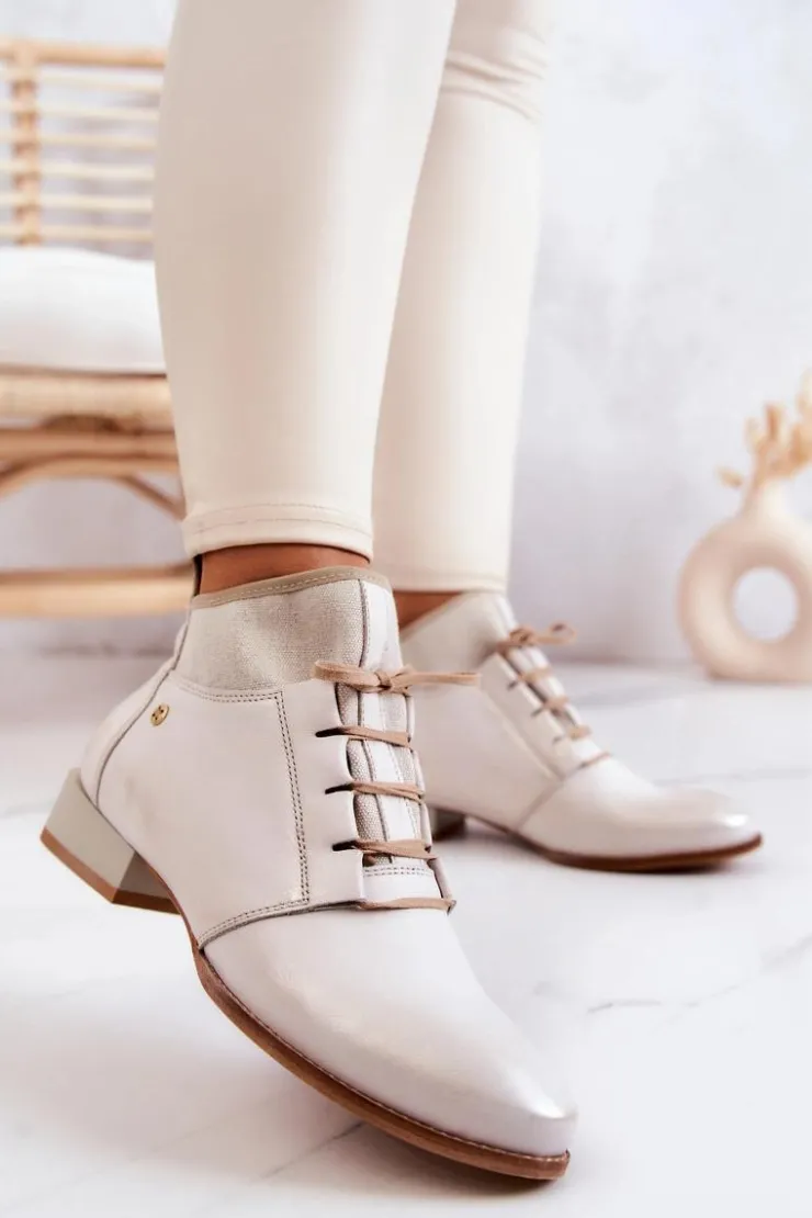 New Maciejka Botki Damskie Skórzane Trzewiki Jasnobeżowe 04744-22