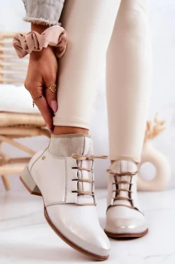 New Maciejka Botki Damskie Skórzane Trzewiki Jasnobeżowe 04744-22