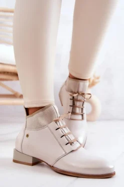 New Maciejka Botki Damskie Skórzane Trzewiki Jasnobeżowe 04744-22