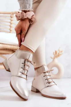 New Maciejka Botki Damskie Skórzane Trzewiki Jasnobeżowe 04744-22