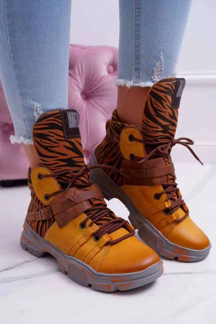 Damskie Maciejka Botki Damskie Skórzane Trzewiki Żółte 04218