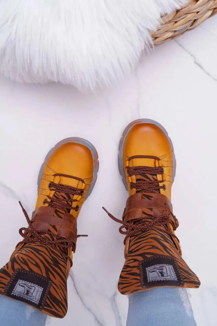 Damskie Maciejka Botki Damskie Skórzane Trzewiki Żółte 04218