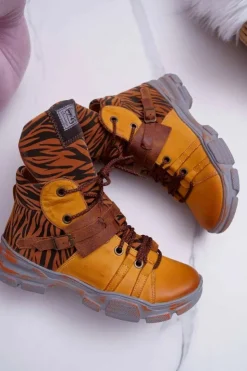 Damskie Maciejka Botki Damskie Skórzane Trzewiki Żółte 04218