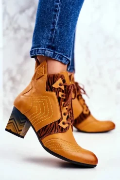 New Maciejka Botki Damskie Skórzane Trzewiki Żółte 03194