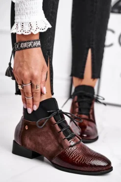 Damskie Maciejka Botki Damskie Skórzane Trzewiki Brązowe 04744-02