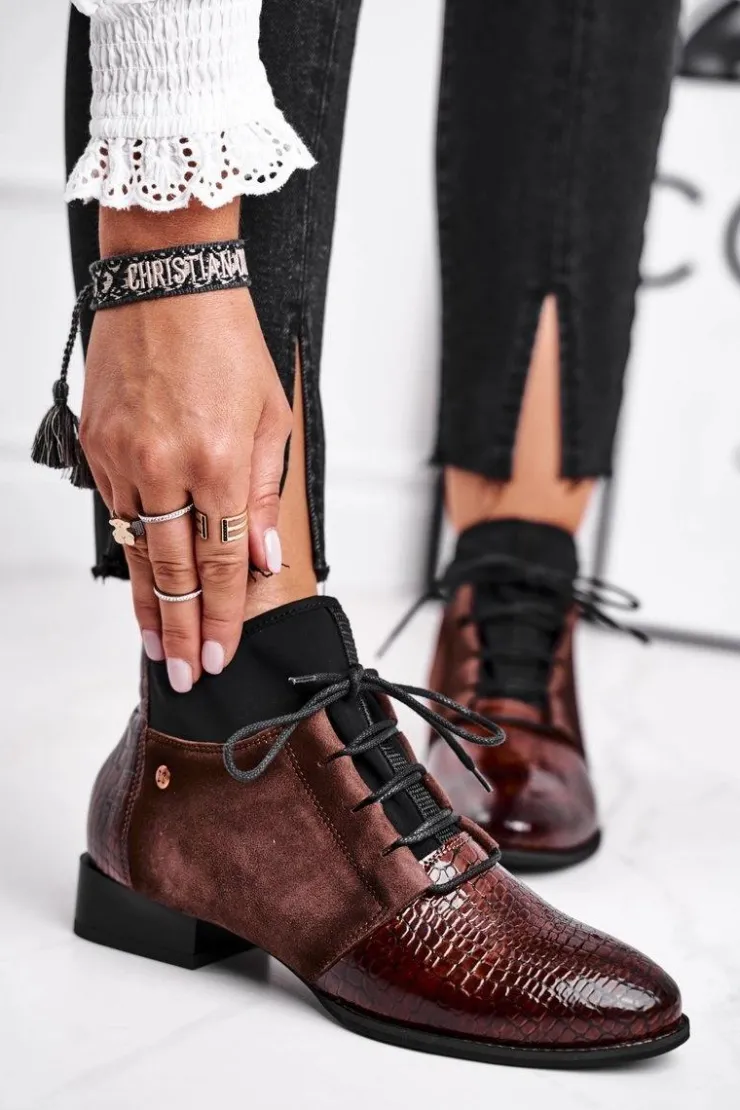 Damskie Maciejka Botki Damskie Skórzane Trzewiki Brązowe 04744-02