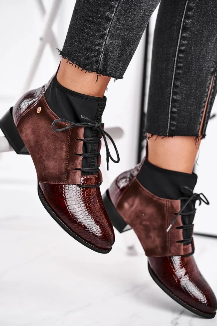 Damskie Maciejka Botki Damskie Skórzane Trzewiki Brązowe 04744-02