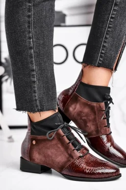 Damskie Maciejka Botki Damskie Skórzane Trzewiki Brązowe 04744-02