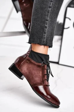 Damskie Maciejka Botki Damskie Skórzane Trzewiki Brązowe 04744-02