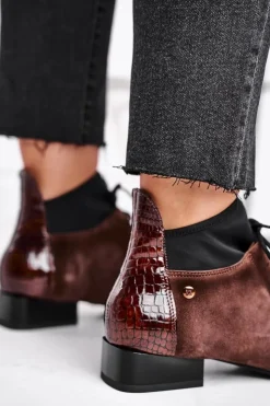 Damskie Maciejka Botki Damskie Skórzane Trzewiki Brązowe 04744-02