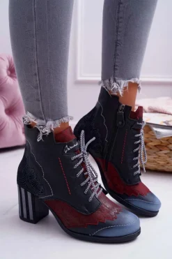 New Maciejka Botki Damskie Skórzane Trzewiki Czarne 03190-01