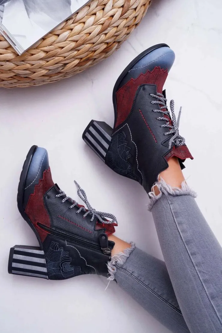 New Maciejka Botki Damskie Skórzane Trzewiki Czarne 03190-01