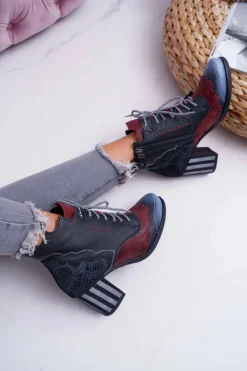 New Maciejka Botki Damskie Skórzane Trzewiki Czarne 03190-01