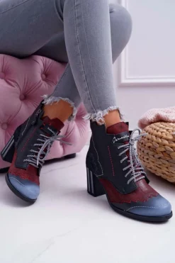 New Maciejka Botki Damskie Skórzane Trzewiki Czarne 03190-01