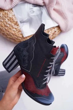 New Maciejka Botki Damskie Skórzane Trzewiki Czarne 03190-01