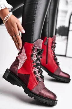 Damskie Maciejka Botki Damskie Skórzane Trzewiki Bordowe 04184-23/00-3