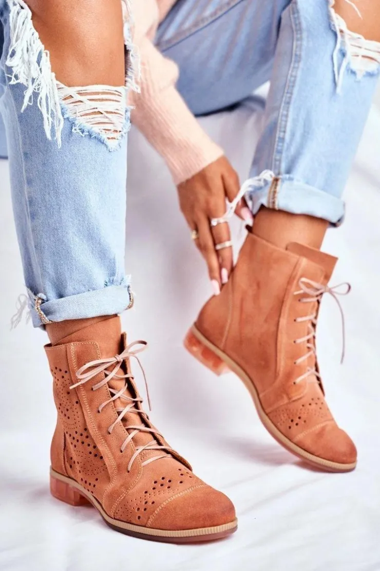 Maciejka Botki Damskie Skórzane Trzewiki Brzoskwiniowe 04468-18