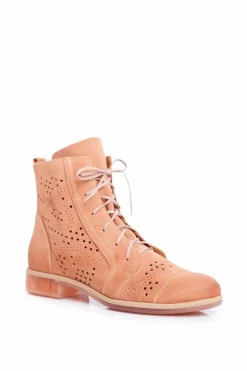 Maciejka Botki Damskie Skórzane Trzewiki Brzoskwiniowe 04468-18