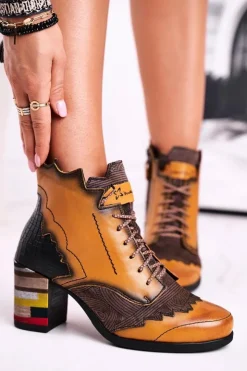 Maciejka Botki Maciejka|Botki Na Słupku*Botki Damskie Skórzane Trzewiki Żółte 03190-07