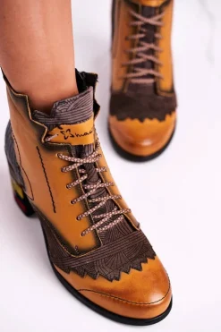 Maciejka Botki Maciejka|Botki Na Słupku*Botki Damskie Skórzane Trzewiki Żółte 03190-07