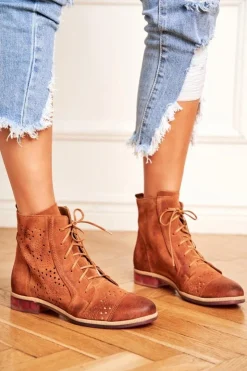 Damskie Maciejka Botki Damskie Skórzane Trzewiki Brązowe 04468-29