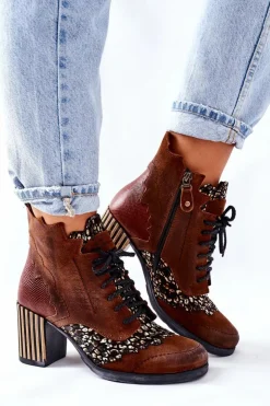 Damskie Maciejka Botki Damskie Skórzane Trzewiki Brązowe 03190-02