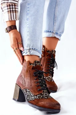 Damskie Maciejka Botki Damskie Skórzane Trzewiki Brązowe 03190-02