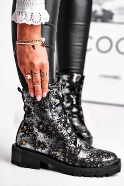 Maciejka Botki Maciejka|Botki Sznurowane*Botki Damskie Skórzane Trzewiki Kwiaty 04869-38