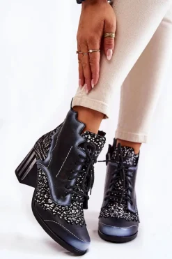 Damskie Maciejka Botki Damskie Skórzane Trzewiki Czarne 03190-20