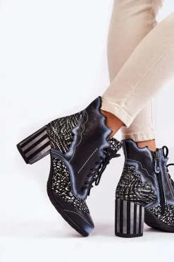 Damskie Maciejka Botki Damskie Skórzane Trzewiki Czarne 03190-20