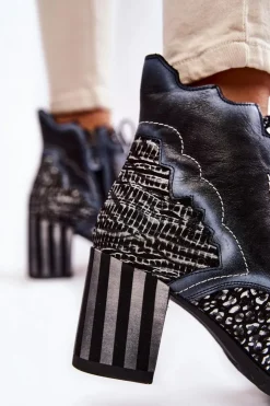 Damskie Maciejka Botki Damskie Skórzane Trzewiki Czarne 03190-20