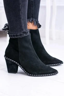 Boto Botki Na Słupku|Botki Zimowe Damskie*Botki Damskie Skórzane W Szpic Z Suwakiem Czarne Sonoma