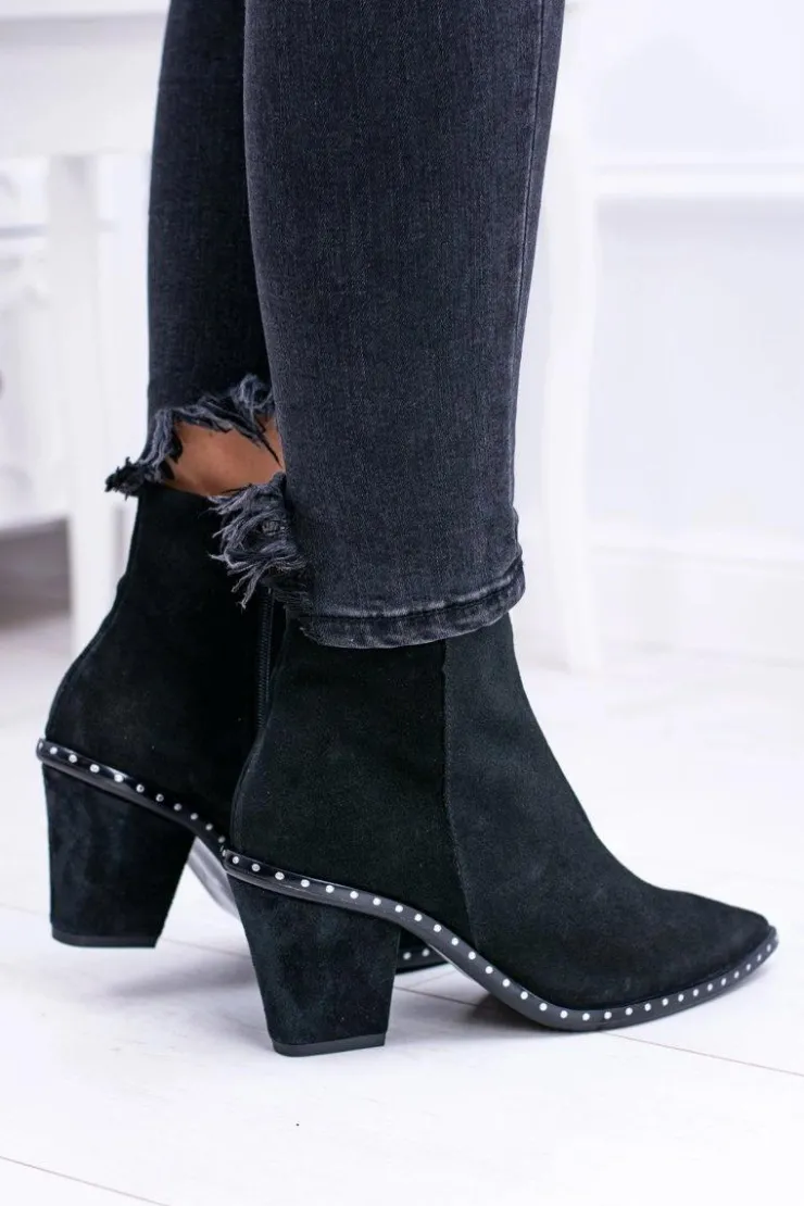 Boto Botki Na Słupku|Botki Zimowe Damskie*Botki Damskie Skórzane W Szpic Z Suwakiem Czarne Sonoma