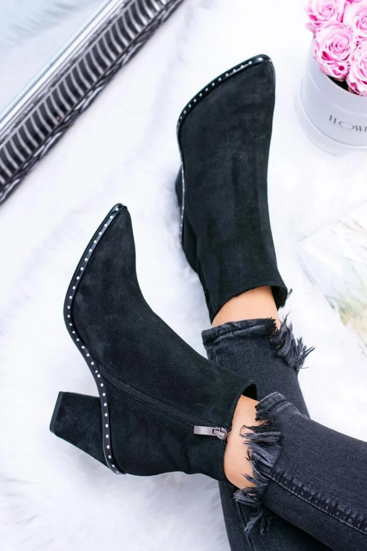 Boto Botki Na Słupku|Botki Zimowe Damskie*Botki Damskie Skórzane W Szpic Z Suwakiem Czarne Sonoma